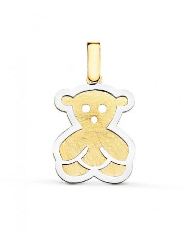 Colgante oro 18k bicolor oso superficie texturizada 20x16mm