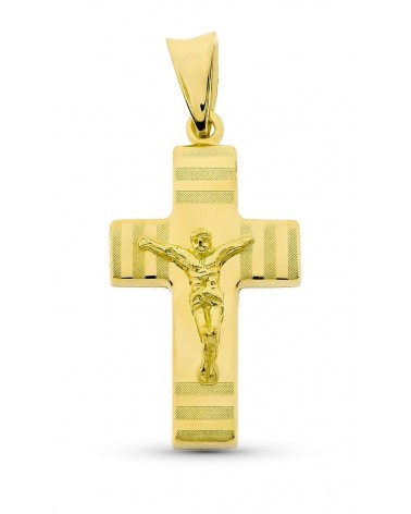 Cruz oro 18k amarillo con Cristo acabado mate y brillo 27x15mm
