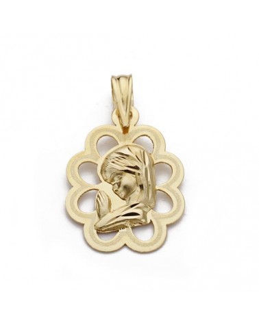 Medalla oro 18k Virgen Niña calada 18x13 mm