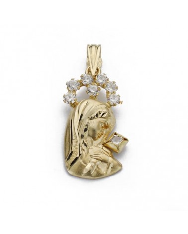 Colgante oro 18k Virgen Niña con circonitas 20x10 mm