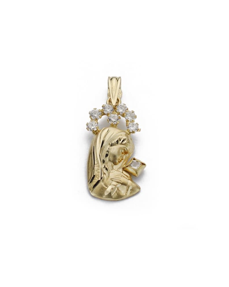 Colgante oro 18k Virgen Niña con circonitas 20x10 mm