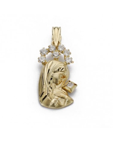 Colgante oro 18k Virgen Niña con circonitas 20x10 mm