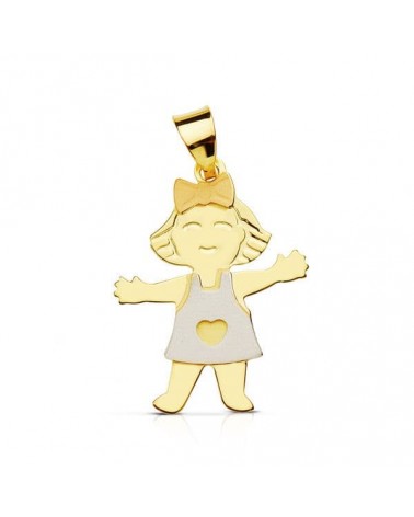 Colgante oro 18k tricolor niña con corazón 21x16mm
