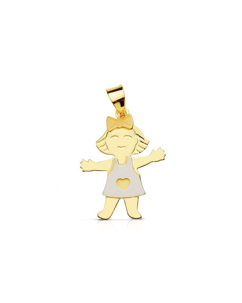 Colgante oro 18k tricolor niña con corazón 21x16mm