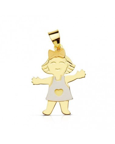 Colgante oro 18k tricolor niña con corazón 21x16mm