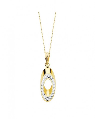 Collar oro 18k bicolor colgante oval circonita