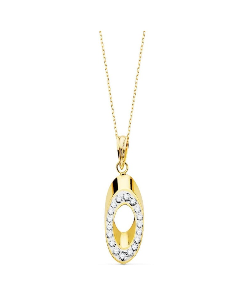 Collar oro 18k bicolor colgante oval circonita