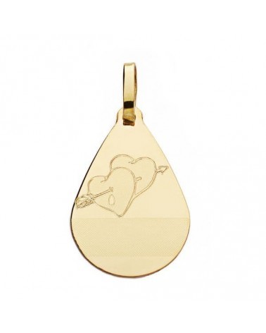 Colgante oro 18k gota corazones 21x14 mm
