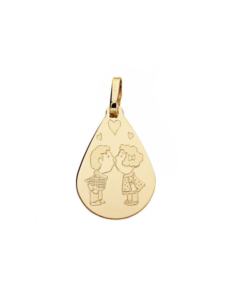 Colgante oro 18k gota pareja enamorados 21x14 mm