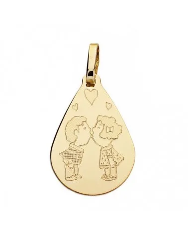 Colgante oro 18k gota pareja enamorados 21x14 mm