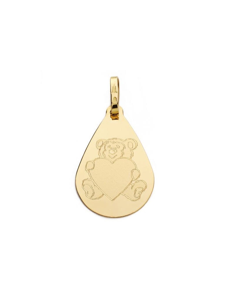 Colgante oro 18k osito corazón gota 21x14 mm