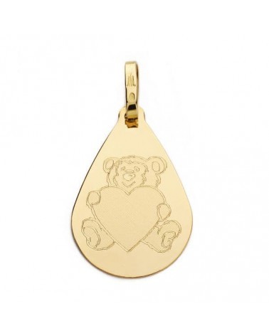 Colgante oro 18k osito corazón gota 21x14 mm