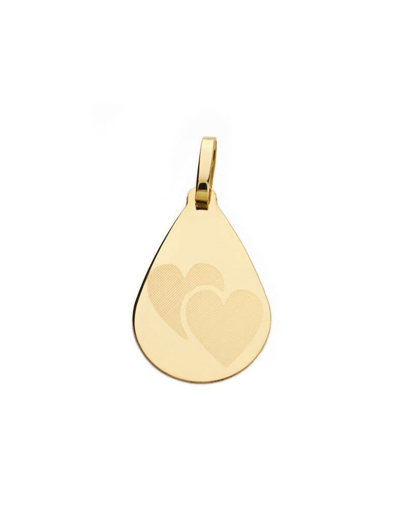 Colgante oro 18k gota corazones 21x14 mm
