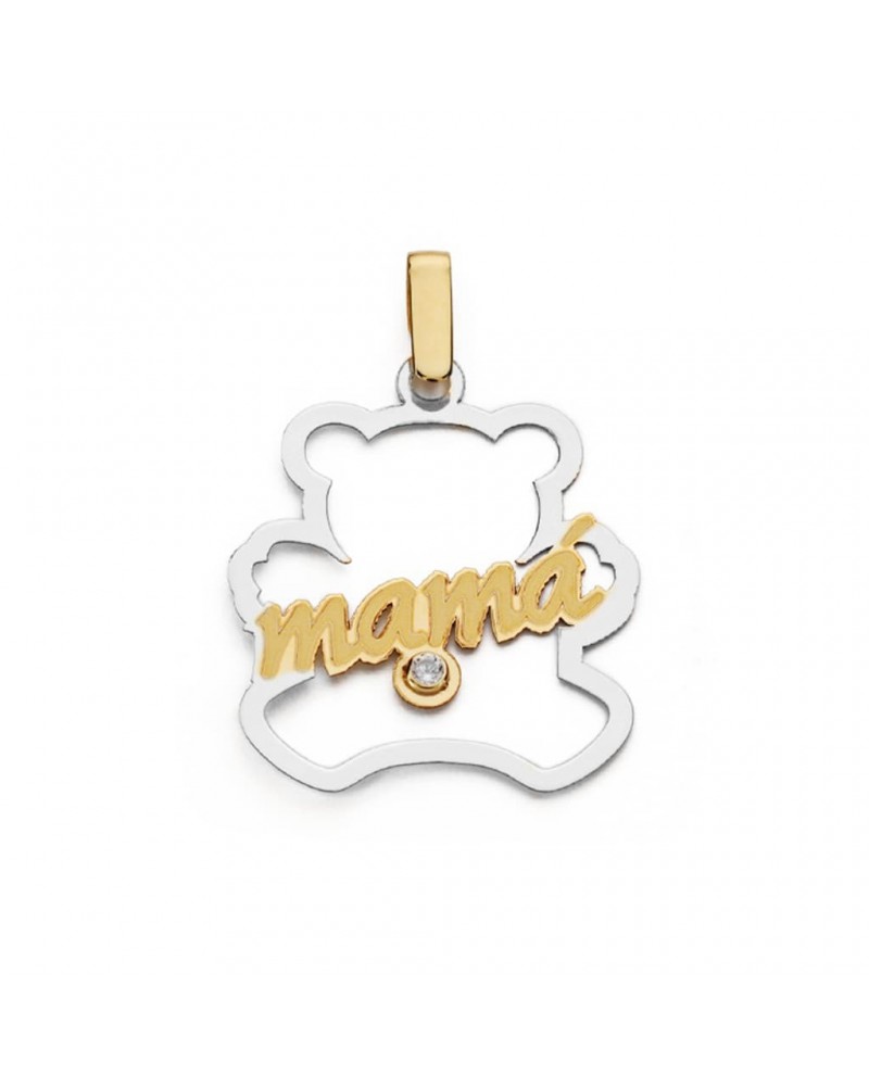 Colgante oro 18k bicolor osito mama 25x22 mm
