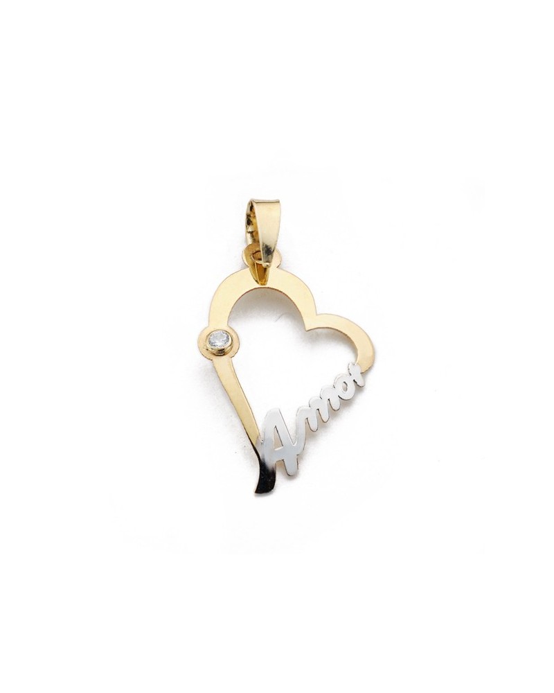 Colgante oro 18k corazón Amor circonita 22x15mm