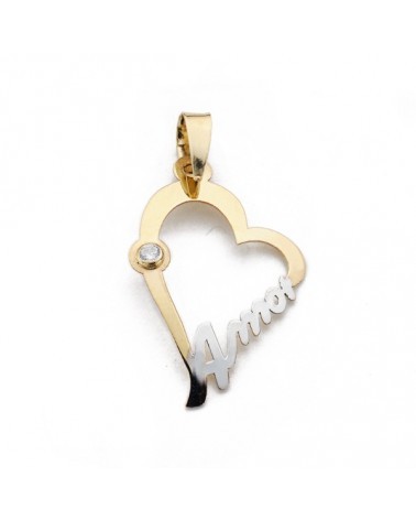 Colgante oro 18k corazón Amor circonita 22x15mm