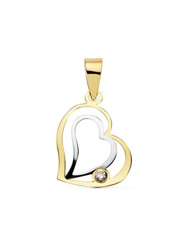 Colgante oro 18k bicolor corazón circonita 16x14 mm