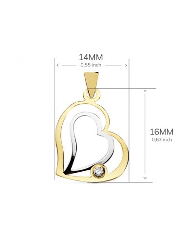 Colgante oro 18k bicolor corazón circonita 16x14 mm