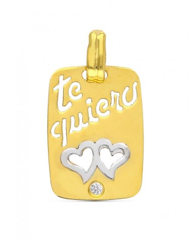 Colgante oro 18k Te Quiero calado con corazones