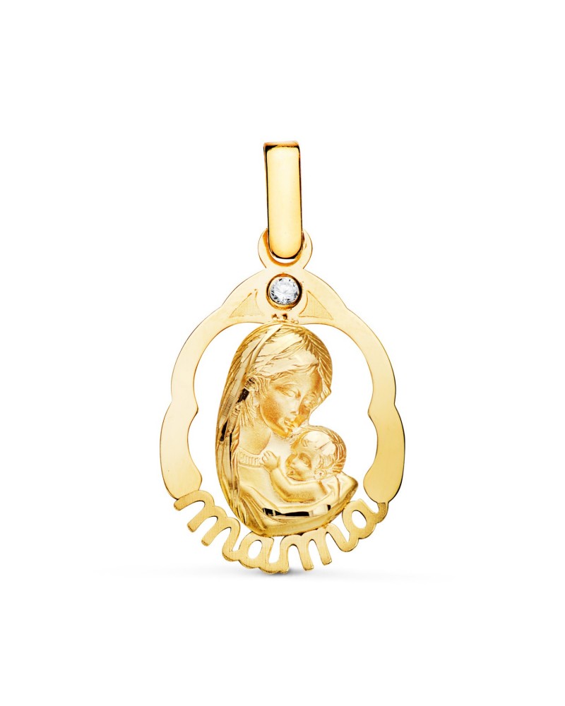 Colgante oro 18k Virgen Madre mama circonita 23x15mm