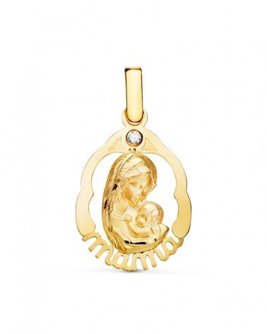 Colgante oro 18k Virgen Madre mama circonita 23x15mm