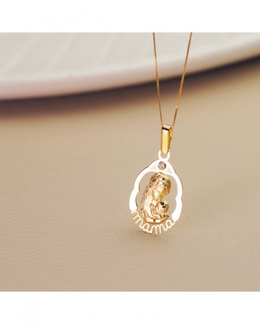 Colgante oro 18k Virgen Madre mama circonita 23x15mm