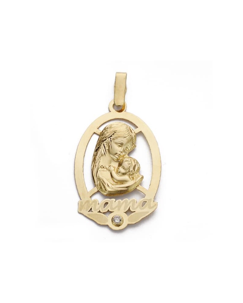 Colgante mamá oro 18k circonita grabado láser 25x16 mm