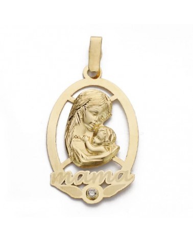 Colgante mamá oro 18k circonita grabado láser 25x16 mm