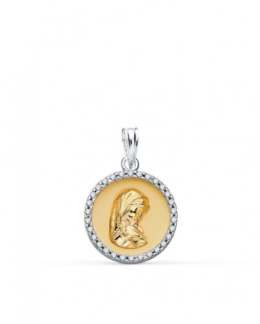 Colgante oro 18k bicolor Virgen Niña circonita 16 mm