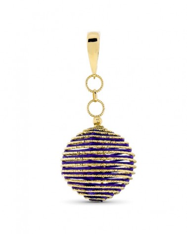 Colgante oro 18k amarillo bola hilos morados
