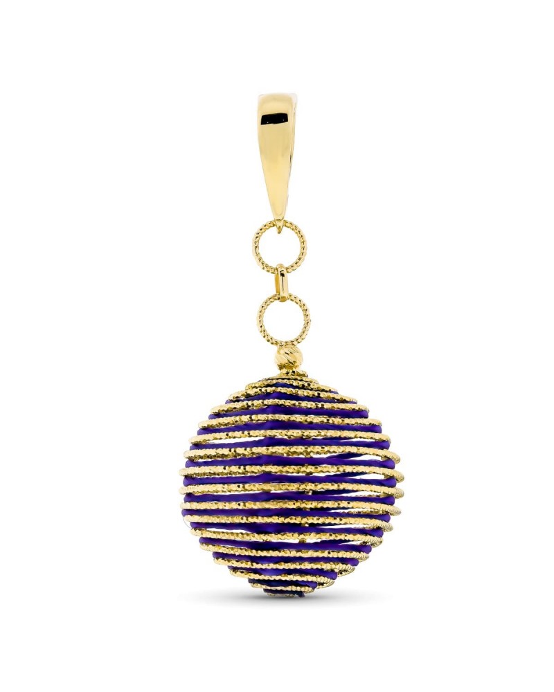 Colgante oro 18k amarillo bola hilos morados