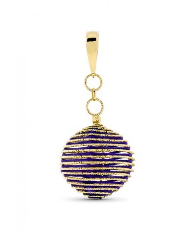 Colgante oro 18k amarillo bola hilos morados