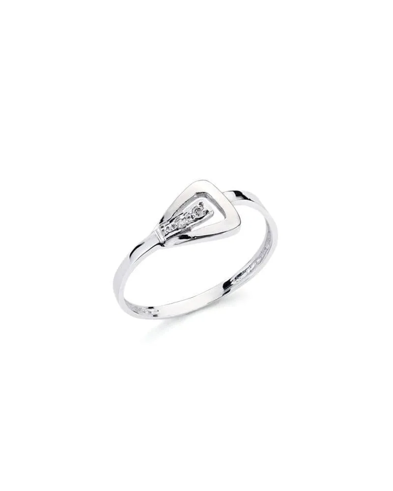 Sortija oro blanco 18k diamante talla brillante triangular