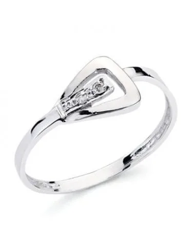 Sortija oro blanco 18k diamante talla brillante triangular