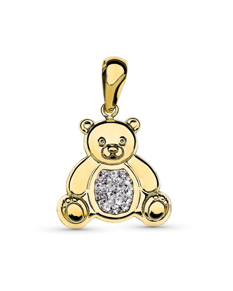Colgante oro 18k oso circonita 19x17 mm