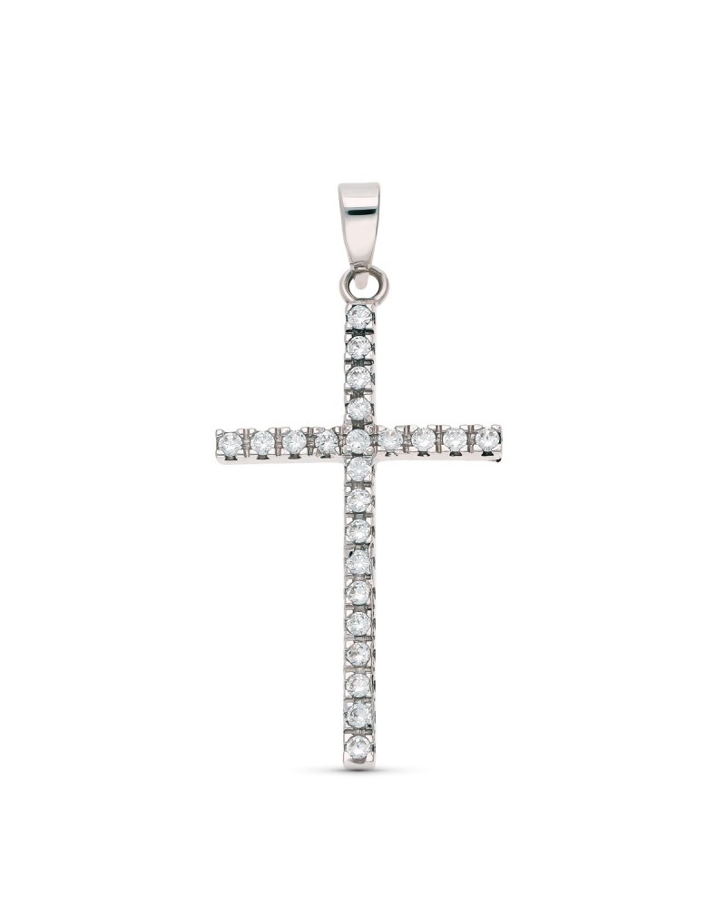 Cruz oro blanco 18k circonitas 31x17mm
