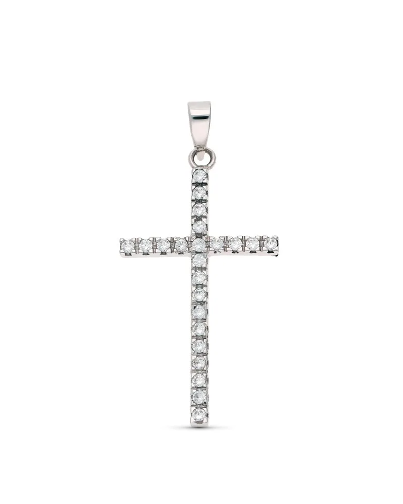 Cruz oro blanco 18k circonitas 31x17mm