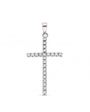 Cruz oro blanco 18k circonitas 31x17mm