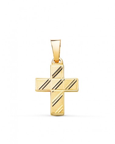 Cruz oro amarillo 18k hueca tallada 20x14 mm
