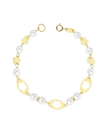 Pulsera oro 18k amarillo perla comunión 16cm