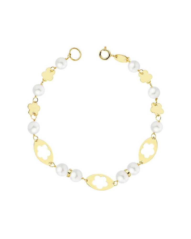 Pulsera oro 18k amarillo perla comunión 16cm