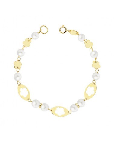 Pulsera oro 18k amarillo perla comunión 16cm