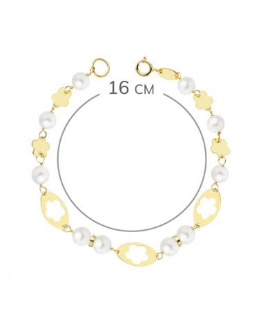 Pulsera oro 18k amarillo perla comunión 16cm