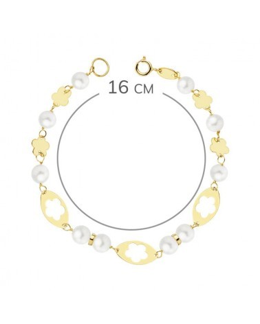 Pulsera oro 18k amarillo perla comunión 16cm