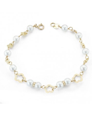 Pulsera oro 18k perlas comunión 17,5 cm