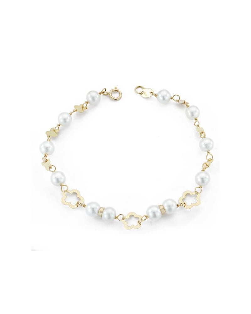 Pulsera oro 18k perlas comunión 17,5 cm