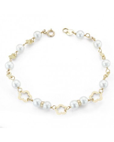 Pulsera oro 18k perlas comunión 17,5 cm