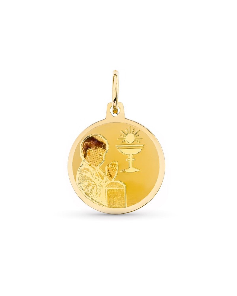Medalla oro 18k niño Primera Comunión 15mm esmaltada