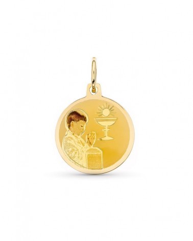 Medalla oro 18k niño Primera Comunión 15mm esmaltada
