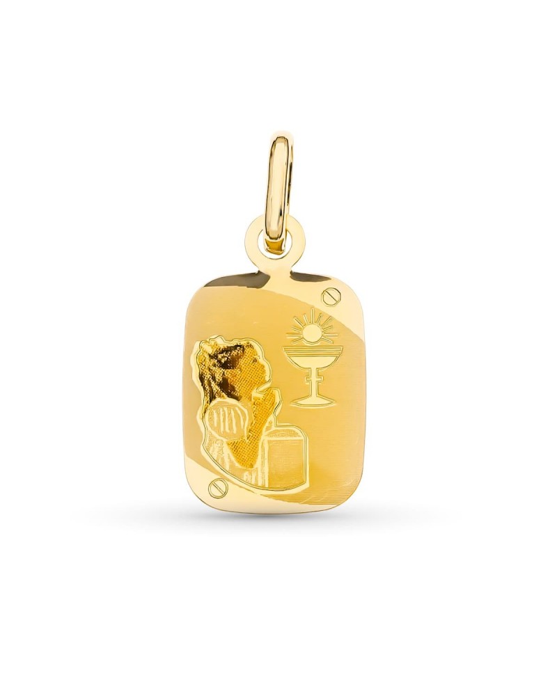 Medalla oro 18k comunión niño esmaltada 20x12 mm